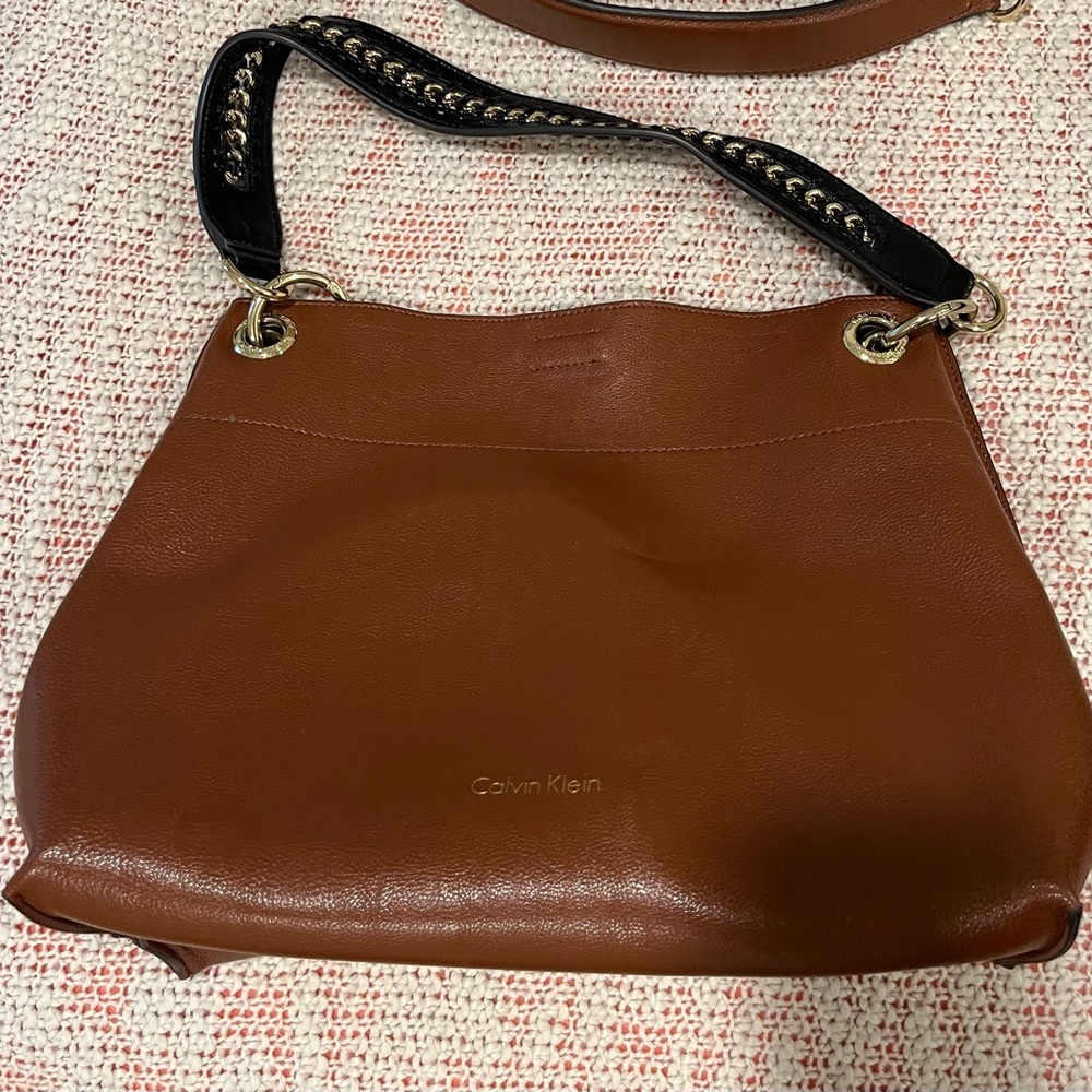 Handbag, hobo style.  Calvin Klein brown